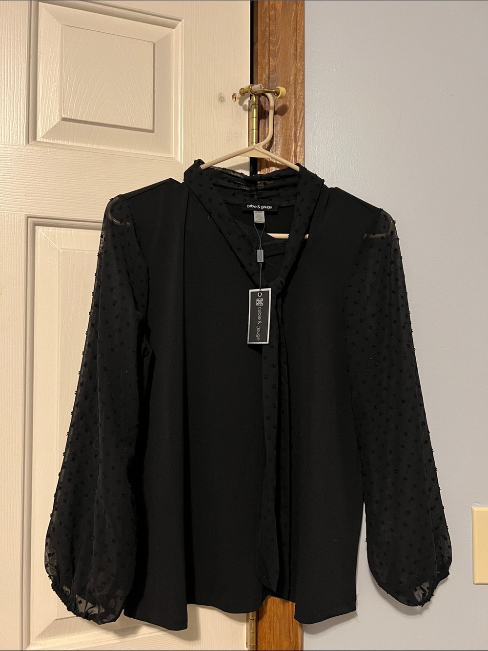 Cable & Gauge Black Sheer Dot Sleeve Blouse